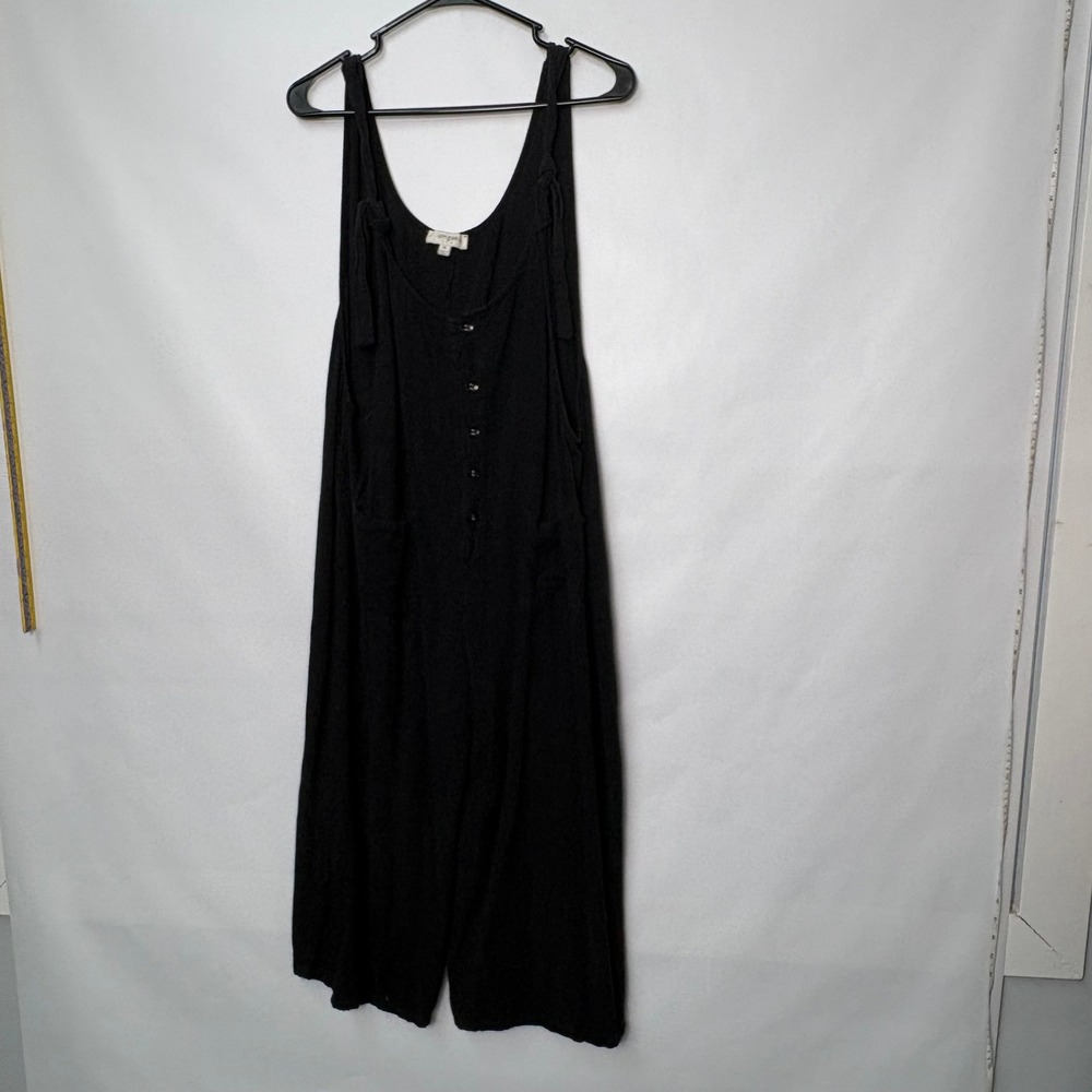 Umgee Black Linen Blend Wide Leg Jumpsuit WM5627 Plus Size 1XL Tie Shoulder Boho